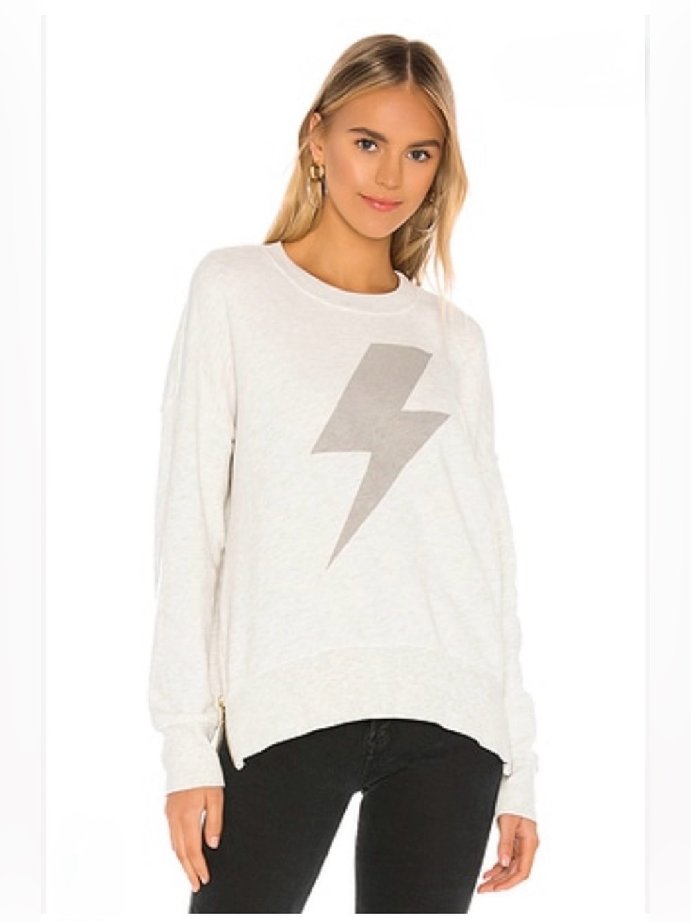 Sundry Lightning Bolt Double Zip Oversized Sweatshirt in Light Grey